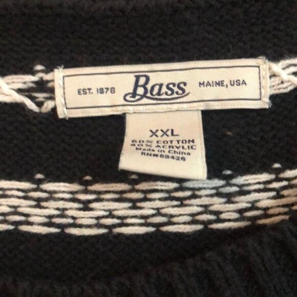 Black White Bass XXL Nordic Snowflake Pattern Sweater Winter Knit Pullover - Picture 4 of 5